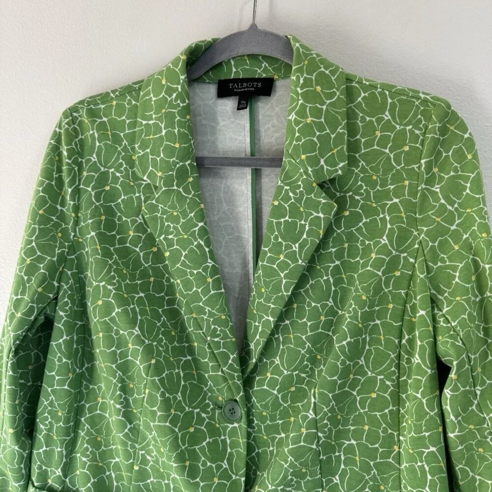 NWOT Talbots Blazer Jacket 1XP Petite Floral Green Yellow Cotton Stretch - Picture 2 of 10